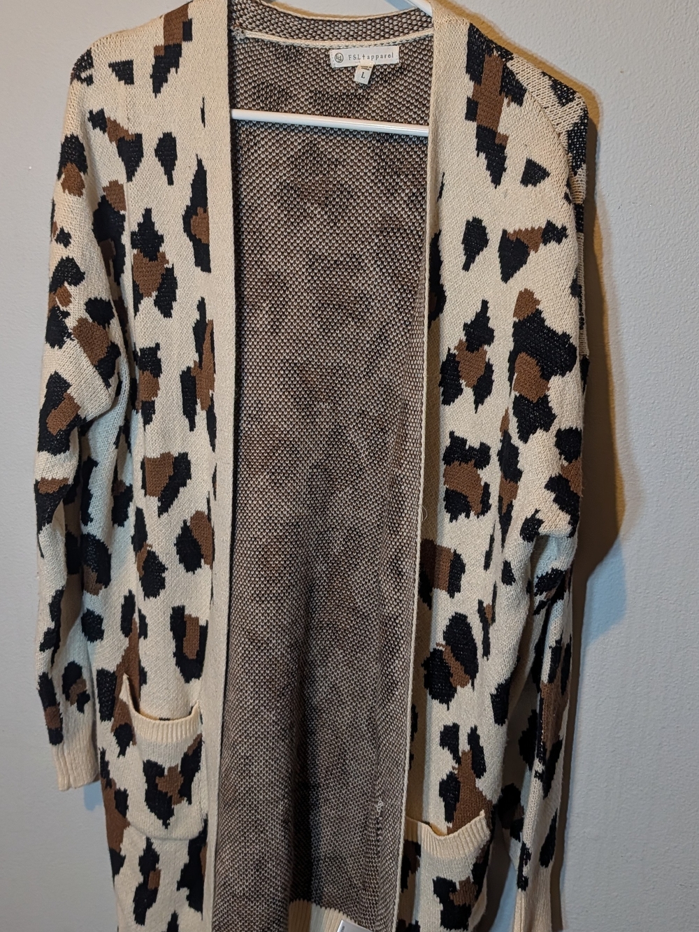 Cozy Leopard Open-Front Cardigan Sweater - Cream/Brown/Black
